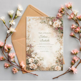 Antike Sepia-Rosen-Blumen-Staubiges Mauve-Hochzeit Einladung