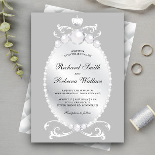 Antike Silber-Edelstein-Perlen-Hochzeit Einladung