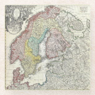 Antike Skandinavienkarte Glasuntersetzer