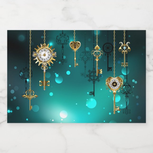 Antike Skeleton Keys on Green Background Alkoholflaschenetikett (Einzelnes Label)