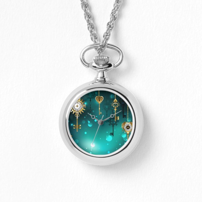 Antike Skeleton Keys on Green Background Armbanduhr (Vorderseite)