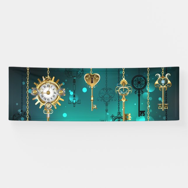 Antike Skeleton Keys on Green Background Banner (Horizontal)