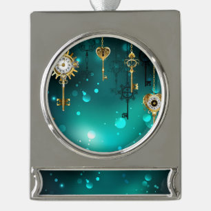 Antike Skeleton Keys on Green Background Banner-Ornament Silber