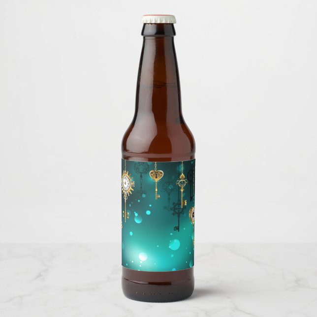 Antike Skeleton Keys on Green Background Bierflaschenetikett (Vorderseite)