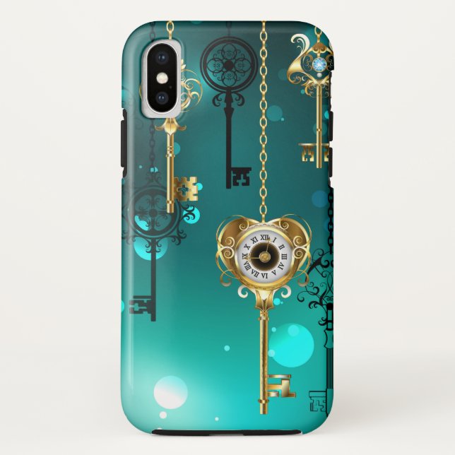 Antike Skeleton Keys on Green Background Case-Mate iPhone Hülle (Rückseite)