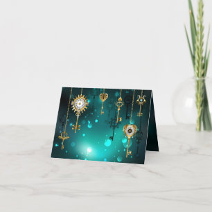 Antike Skeleton Keys on Green Background Dankeskarte