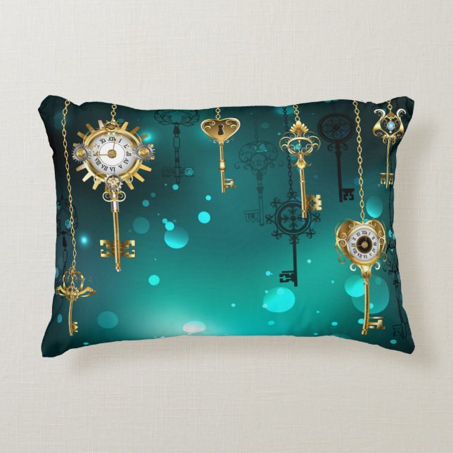 Antike Skeleton Keys on Green Background Dekokissen (Vorderseite)