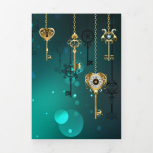 Antike Skeleton Keys on Green Background Dreifach Gefaltete Karte