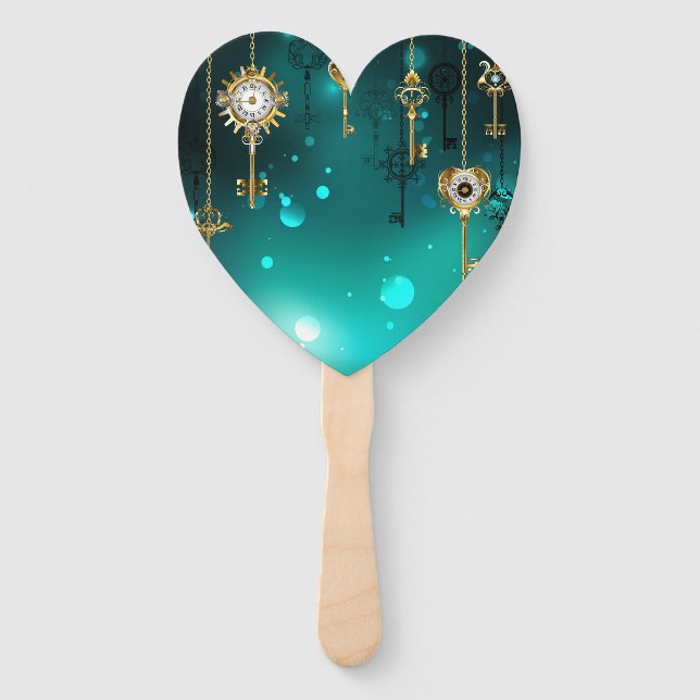 Antike Skeleton Keys on Green Background Fächer (Vorderseite)