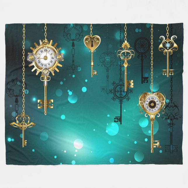 Antike Skeleton Keys on Green Background Fleecedecke (Vorderseite (Horizontal))