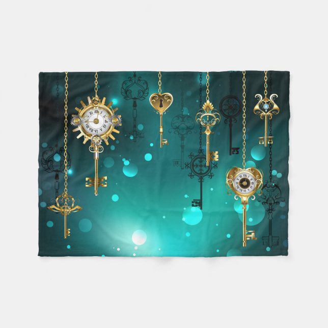 Antike Skeleton Keys on Green Background Fleecedecke (Vorderseite (Horizontal))