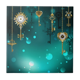 Antike Skeleton Keys on Green Background Fliese