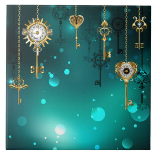 Antike Skeleton Keys on Green Background Fliese