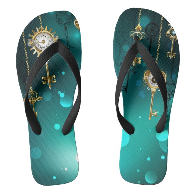 Antike Skeleton Keys on Green Background Flip Flops (Fußbett)