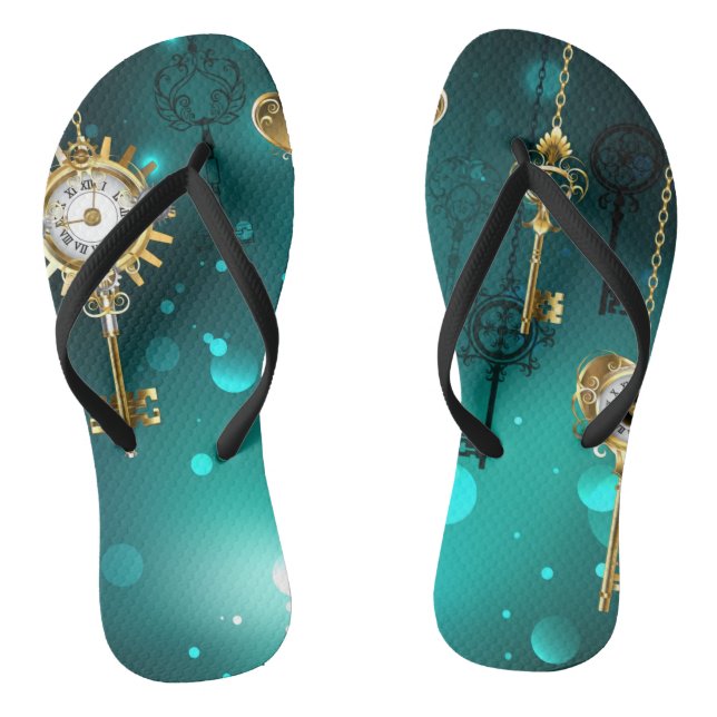 Antike Skeleton Keys on Green Background Flip Flops (Fußbett)