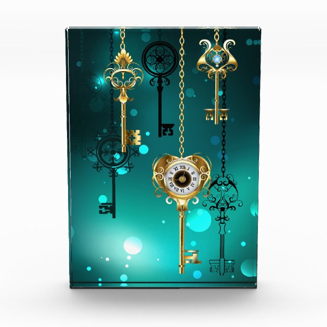 Antike Skeleton Keys on Green Background Fotoblock (Vorderseite)