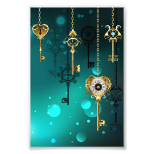 Antike Skeleton Keys on Green Background Fotodruck