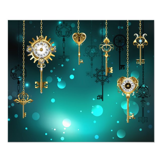 Antike Skeleton Keys on Green Background Fotodruck (Vorne)