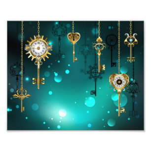 Antike Skeleton Keys on Green Background Fotodruck