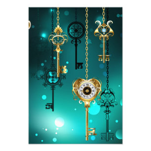 Antike Skeleton Keys on Green Background Fotodruck