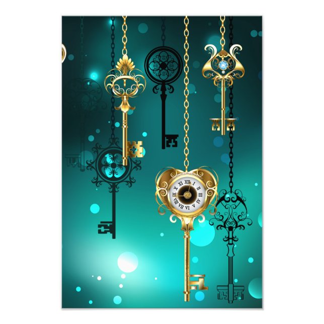 Antike Skeleton Keys on Green Background Fotodruck (Vorne)