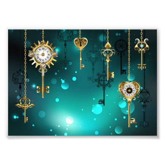 Antike Skeleton Keys on Green Background Fotodruck (Vorne)