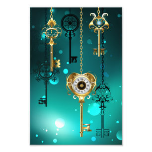 Antike Skeleton Keys on Green Background Fotodruck