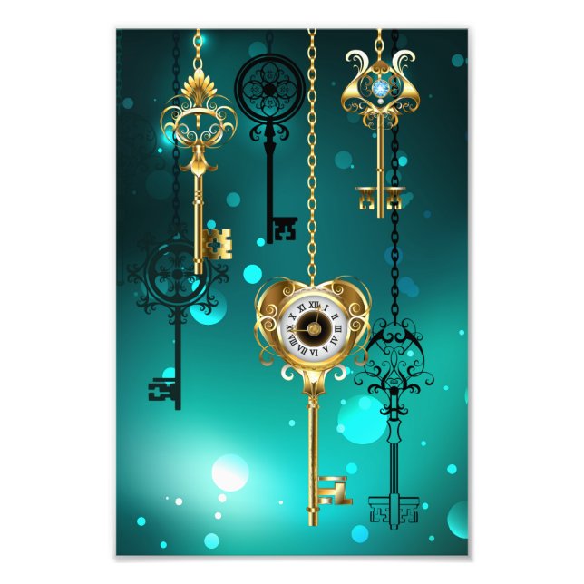 Antike Skeleton Keys on Green Background Fotodruck (Vorne)