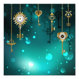 Antike Skeleton Keys on Green Background Fotodruck