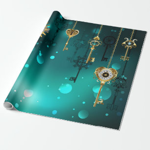 Antike Skeleton Keys on Green Background Geschenkpapier