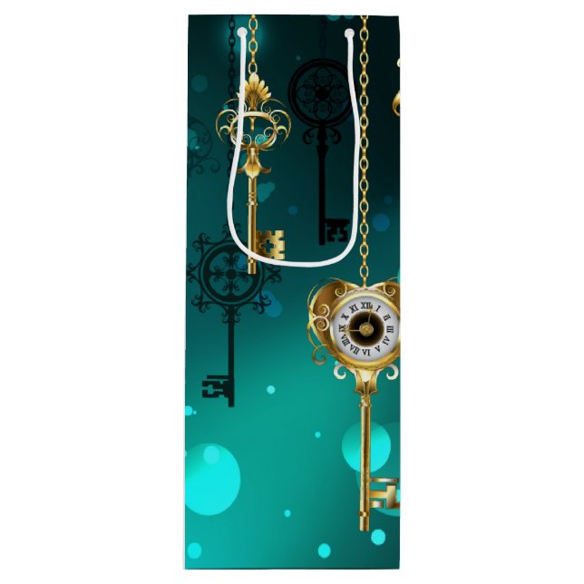 Antike Skeleton Keys on Green Background Geschenktüte Für Weinflaschen (Vorderseite)