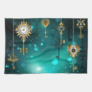 Antike Skeleton Keys on Green Background Geschirrtuch