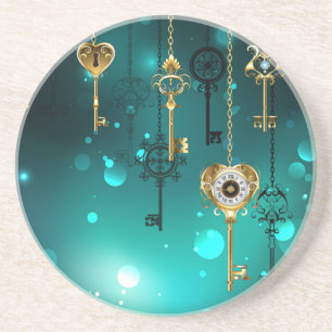 Antike Skeleton Keys on Green Background Getränkeuntersetzer