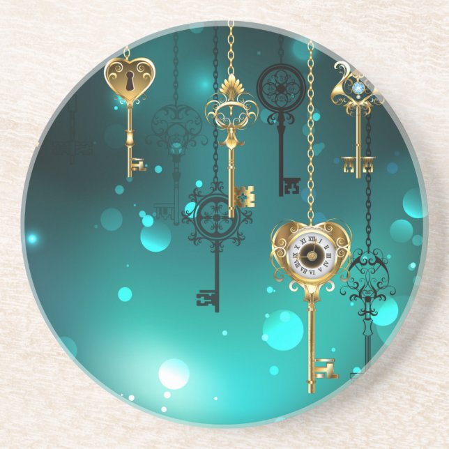 Antike Skeleton Keys on Green Background Getränkeuntersetzer (Vorne)