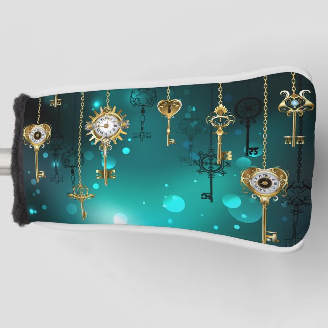 Antike Skeleton Keys on Green Background Golf Headcover (Vorderseite)