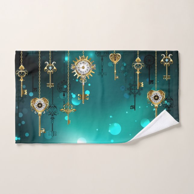 Antike Skeleton Keys on Green Background Handtuch (Handtuch)