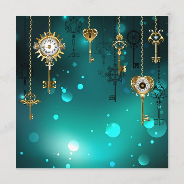 Antike Skeleton Keys on Green Background Hinweiskarte (Vorderseite)