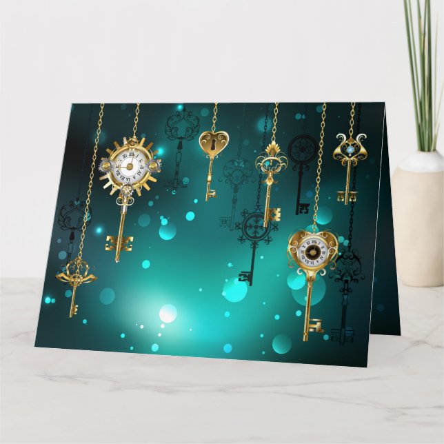 Antike Skeleton Keys on Green Background Karte (Vorderseite)