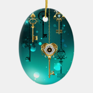 Antike Skeleton Keys on Green Background Keramik Ornament