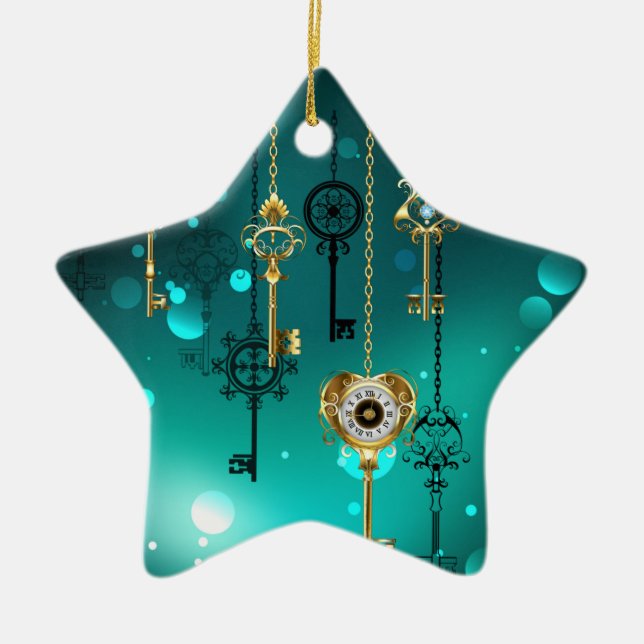 Antike Skeleton Keys on Green Background Keramik Ornament (Vorne)