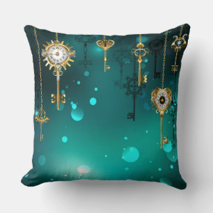Antike Skeleton Keys on Green Background Kissen