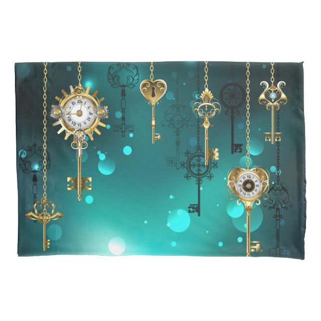 Antike Skeleton Keys on Green Background Kissenbezug (Vorderseite)