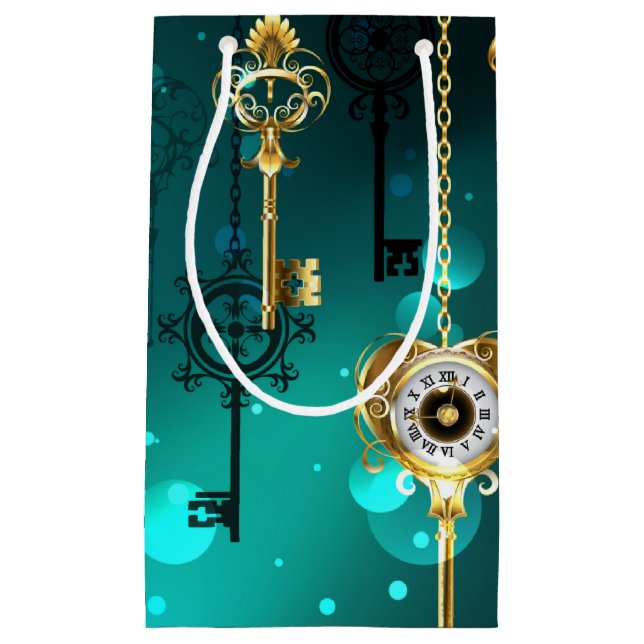 Antike Skeleton Keys on Green Background Kleine Geschenktüte (Vorderseite)