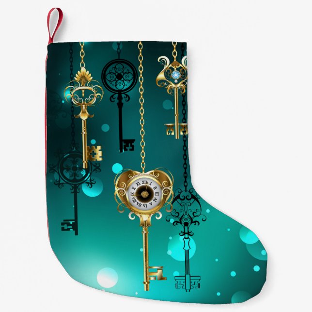 Antike Skeleton Keys on Green Background Kleiner Weihnachtsstrumpf (Vorderseite)