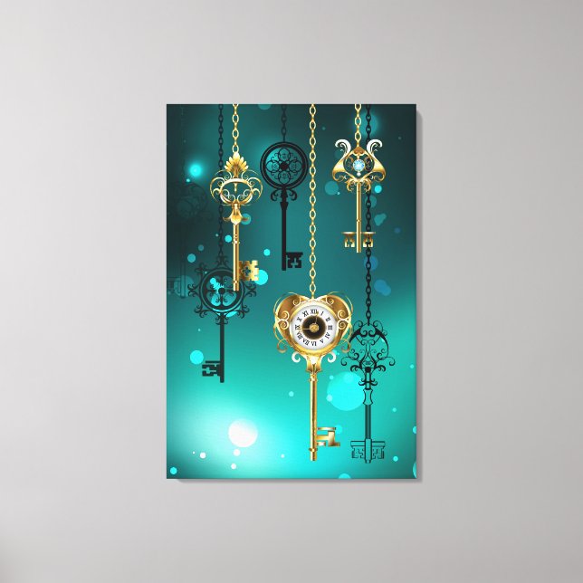 Antike Skeleton Keys on Green Background Leinwanddruck (Vorderseite)