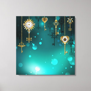 Antike Skeleton Keys on Green Background Leinwanddruck