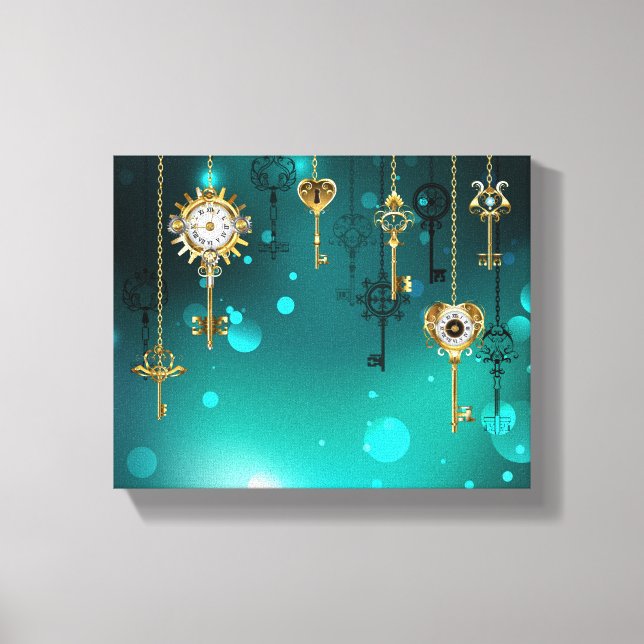 Antike Skeleton Keys on Green Background Leinwanddruck (Vorderseite)
