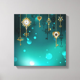 Antike Skeleton Keys on Green Background Leinwanddruck