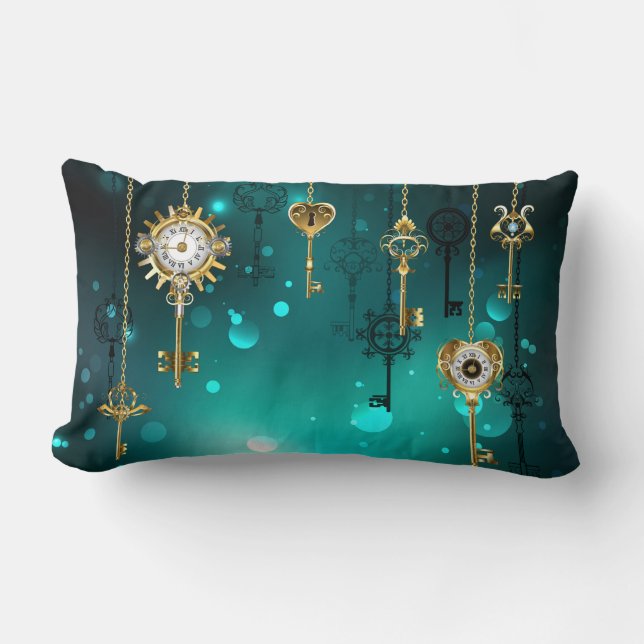 Antike Skeleton Keys on Green Background Lendenkissen (Vorderseite)
