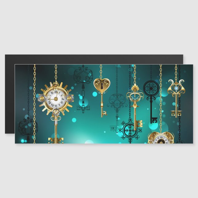 Antike Skeleton Keys on Green Background Magneteinladung (Vorne/Hinten)